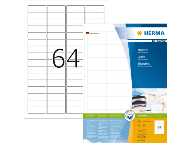 Etiket herma 4607 48.3x16.9mm premium wit 12800stuks