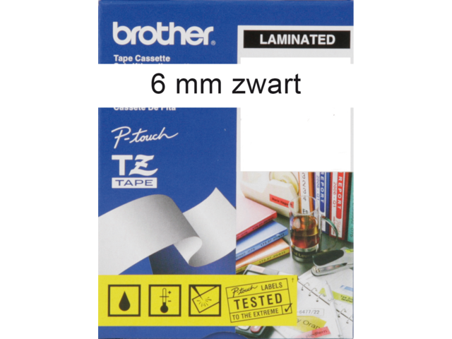 Labeltape brother p-touch tze211 6mm zwart op wit