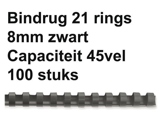 Bindrug fellowes 8mm 21rings a4 zwart 100stuks
