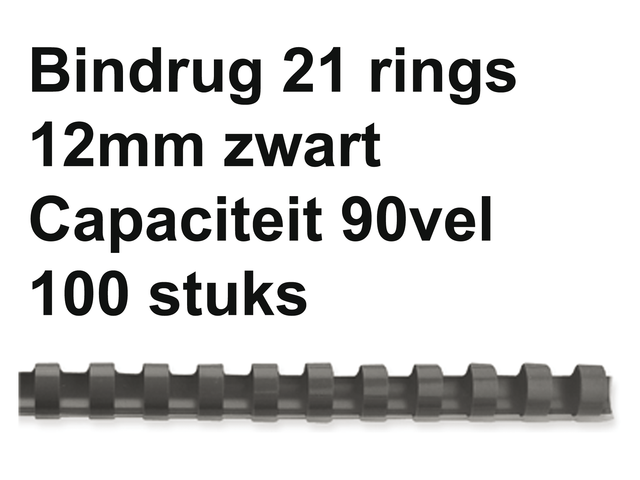 Bindrug fellowes 12mm 21rings a4 zwart 100stuks