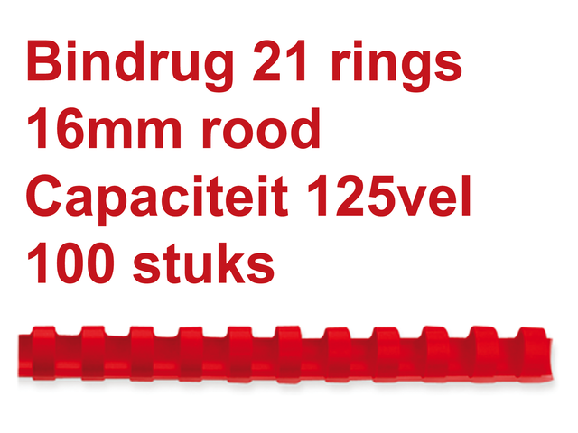 Bindrug gbc 16mm 21rings a4 rood 100stuks
