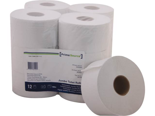 Toiletpapier primesource mini 2laags 180m wit 12rollen