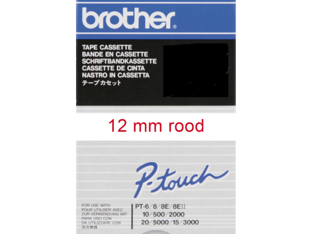 Labeltape brother p-touch tc202 12mm rood op wit