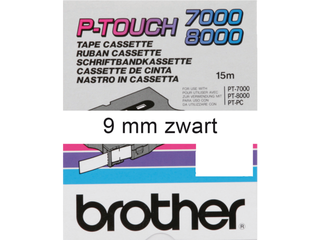 Labeltape brother p-touch tx221 9mm zwart op wit