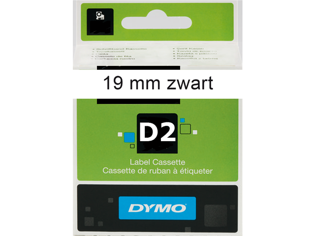 Labeltape dymo 61911 d2 721150 19mmx10m zwart op wit