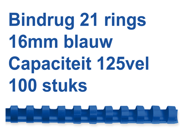 Bindrug gbc 16mm 21rings a4 blauw 100stuks