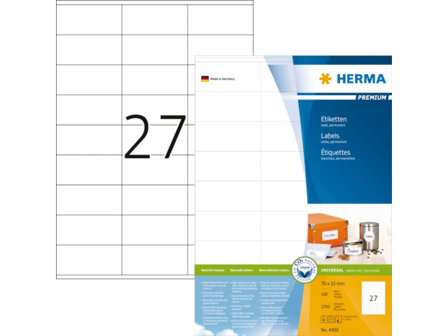 Etiket herma 4450 70x32mm premium wit 2700stuks