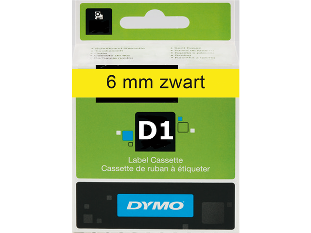 Labeltape dymo 43618 d1 720790 6mmx7m zwart op geel