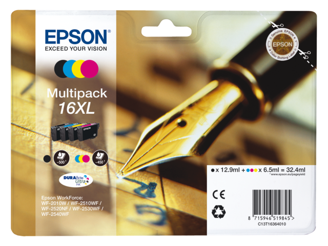Inkcartridge epson t163640 zwart+3 kleuren hc