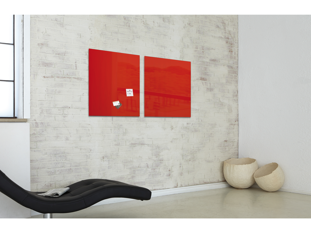 Glasbord sigel magnetisch 480x480x15mm rood