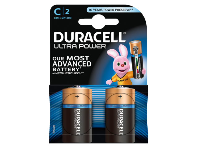 Batterij duracell ultra power 2xc mx1400