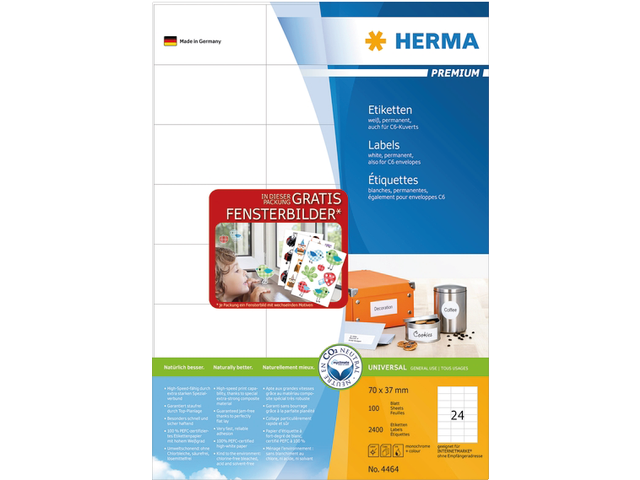 Etiket herma 4464 70x37mm premium wit 2400stuks
