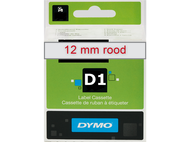 Labeltape dymo 45012 d1 750520 12mmx7m rood op transparant