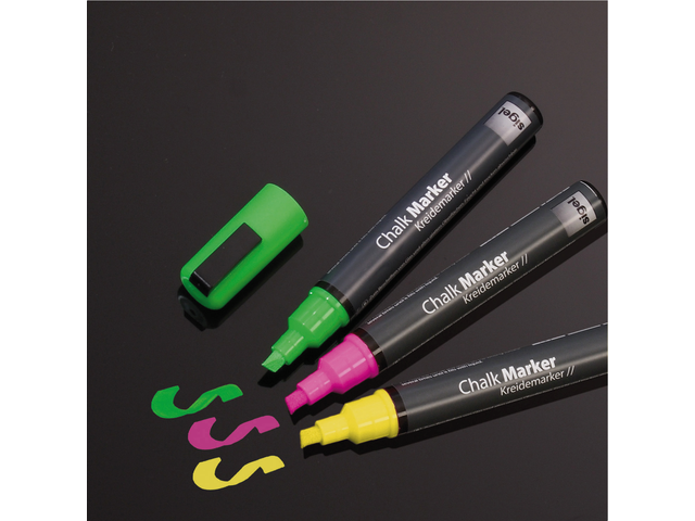 Krijtmarker sigel whiteboard fluor roze/geel/groen 1-5mm