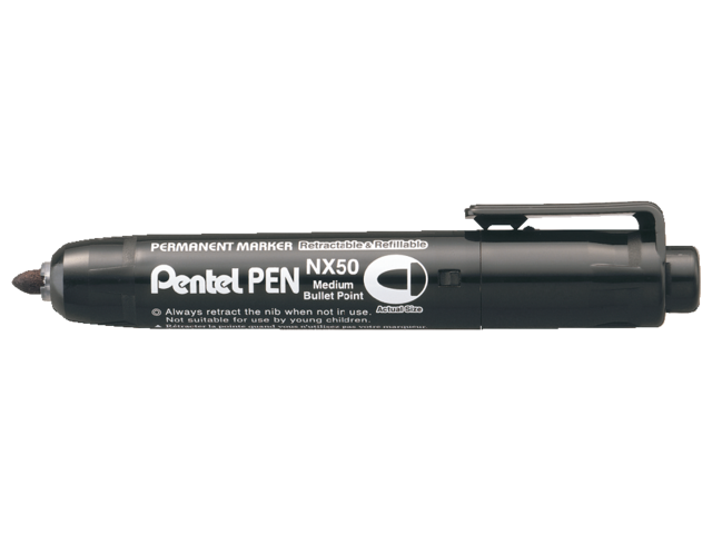 Viltstift pentel nx50 retractable rond zwart 1.5-3mm
