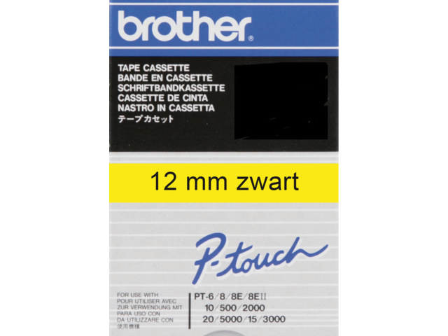 Labeltape brother p-touch tc601 12mm zwart op geel