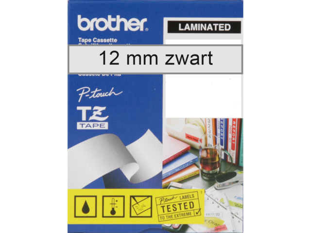 Labeltape brother p-touch tze131 12mm zwart op transparant
