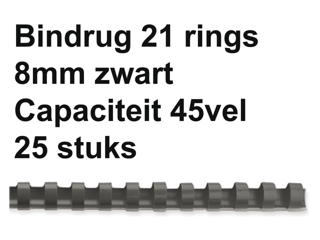 Bindrug gbc 8mm 21rings a4 zwart 25stuks