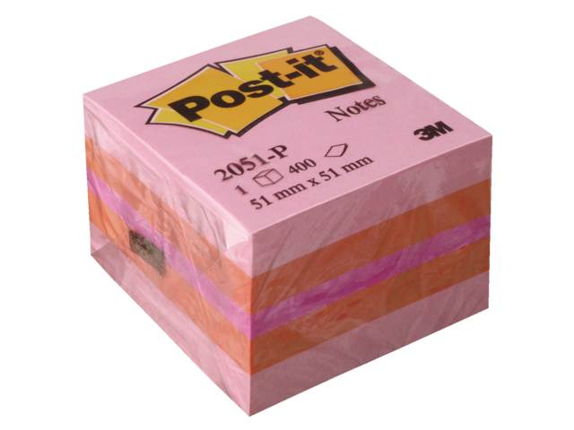 Memoblok 3m post-it 2051p kubus 51x51mm roze 400vel