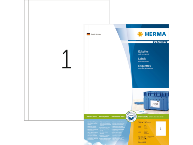 Etiket herma 4458 200x297mm a4 premium wit 100stuks