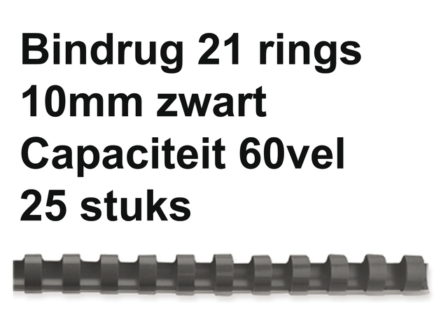 Bindrug gbc 10mm 21rings a4 zwart 25stuks