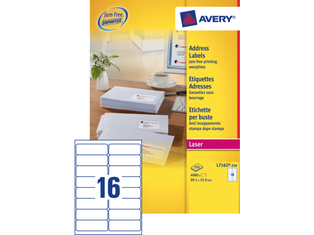 Etiket avery l7162-250 99.1x33.9mm wit 4000stuks