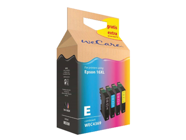 Inkcartridge wecare epson t163450 zwart + 3 kleuren hc
