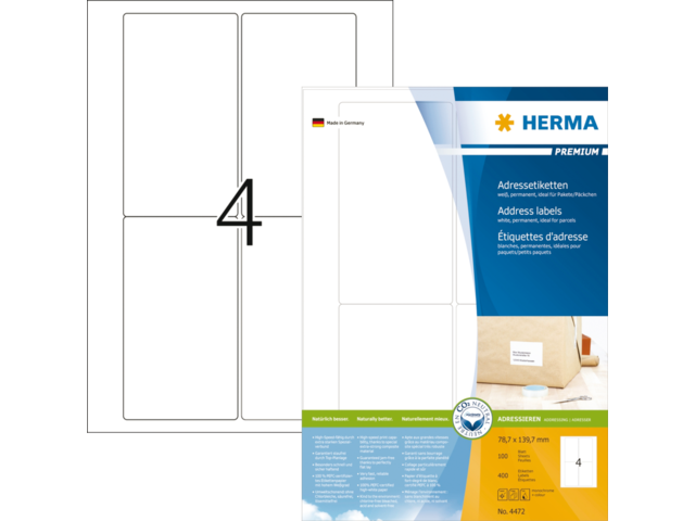 Etiket herma 4472 78.7x139.7mm premium wit 400stuks