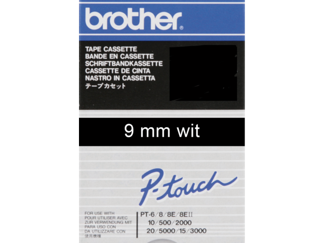 Labeltape brother p-touch tc395 9mm wit op zwart