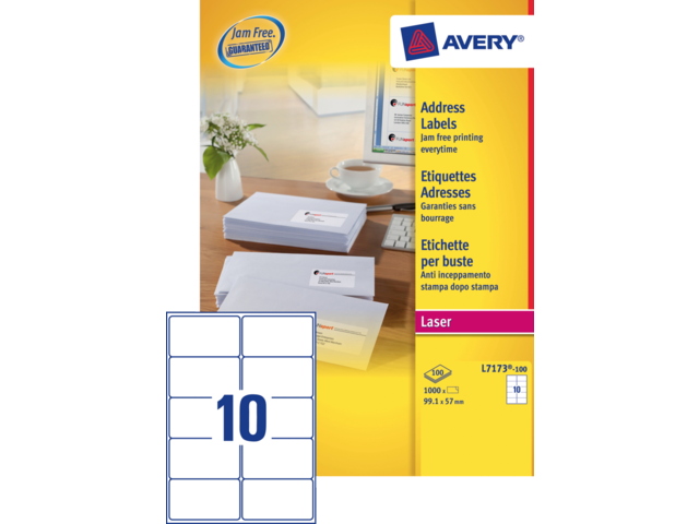 Etiket avery l7173-100 99.1x57mm wit 1000stuks