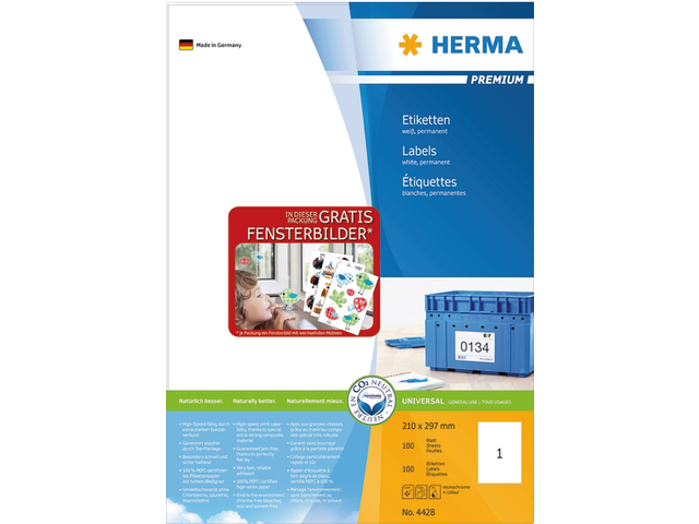 Etiket herma 4428 210x297mm a4 premium wit 100stuks