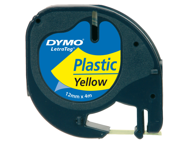Labeltape dymo letratag 91202 plastic 12mm zwart op geel