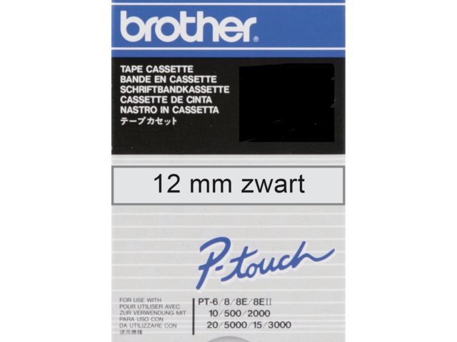 Labeltape brother p-touch tc101 12mm zwart op transparant