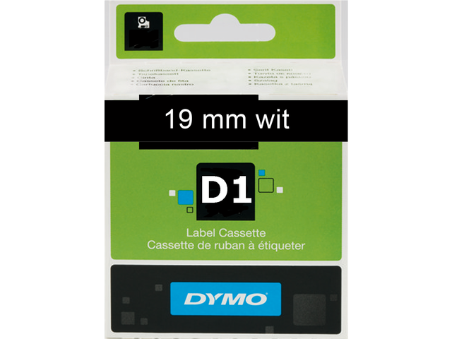 Labeltape dymo 45811 d1 720910 19mmx7m wit op zwart