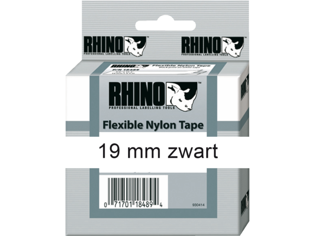 Labeltape dymo rhino 18489 nylon 19mmx3.5m zwart op wit