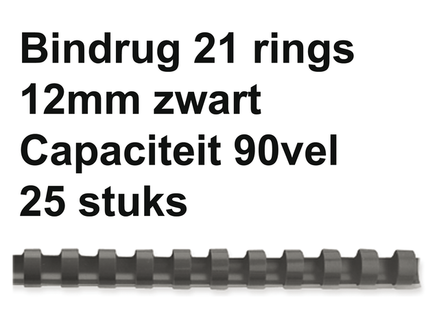 Bindrug fellowes 12mm 21rings a4 zwart 25stuks